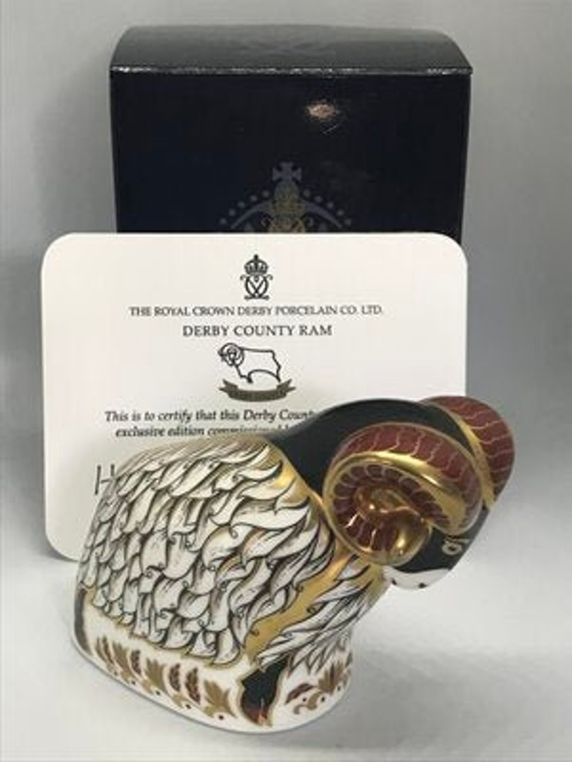 Boxed ROYAL CROWN DERBY derby County Ram Paperweight Limited Etsy