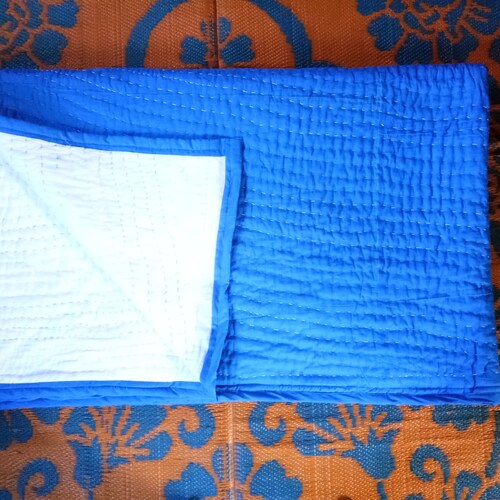 Grey Kantha Quilt Indian Handmade kantha Quilt King Size Blanket Reversible Blanket Baby Quilts Cotton Kantha Quilt Custom Kantha Quilts
