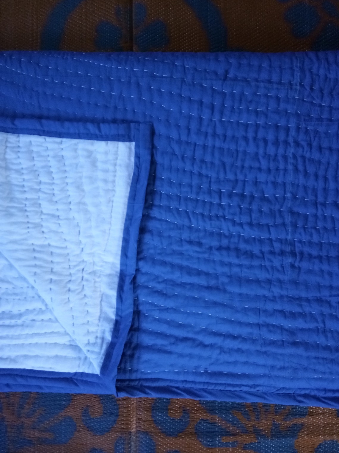 Natural Indigo Kantha Quilt, Baby Quilts Handmade, Indigo Baby Quilt