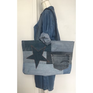 Grand Cabas Bleu Intrigue - Imitation Cuir, Imprimé étoiles Intérieur, Neuf