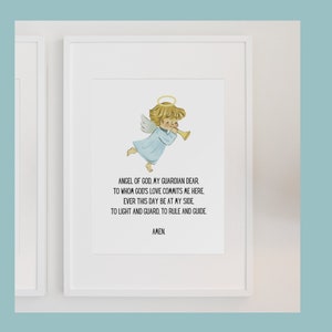 Beschermengel Afdrukbaar - Kinderkamertekst - Engelengebed- Babykamer -Digitale Download - Christelijke Kunst aan de Muur - Doopcadeau