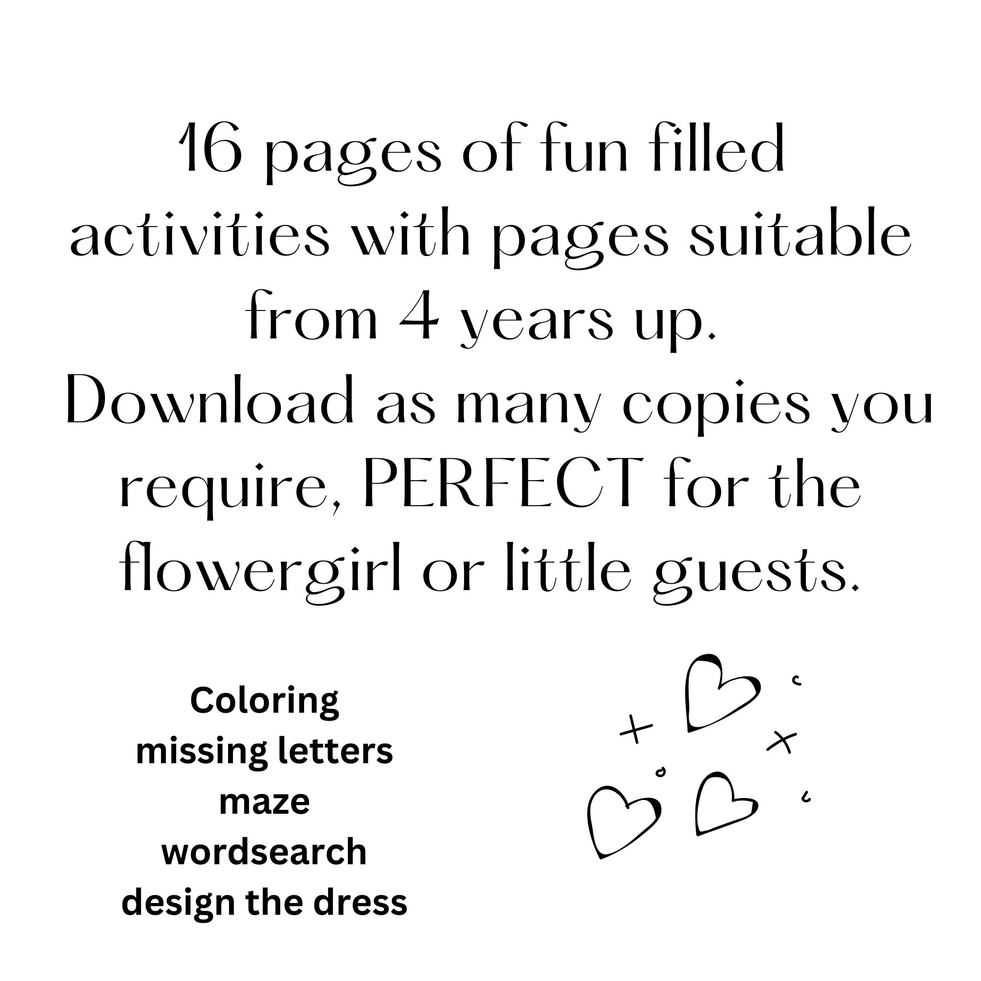 Wedding Theme, Flower Girl Activity Pages, 16 Wedding Activity