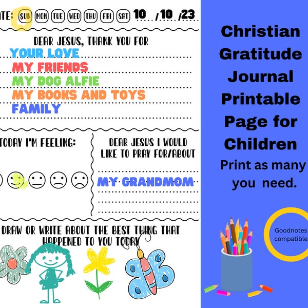 Gratitude Printable, Kids Gratitude, Prayer Journal Printable or Good notes.  Sunday School Worksheets, Daily Prayer Printable for Kids.