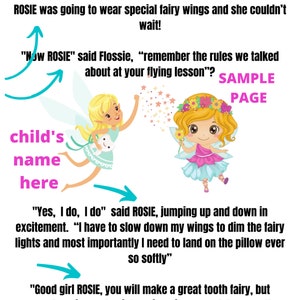 Tooth Fairy Personalised Adventure with Your Child&#39;s Name - Ideal for Age 3 to 6 Years.  Five Print at Home Pages - Printable
