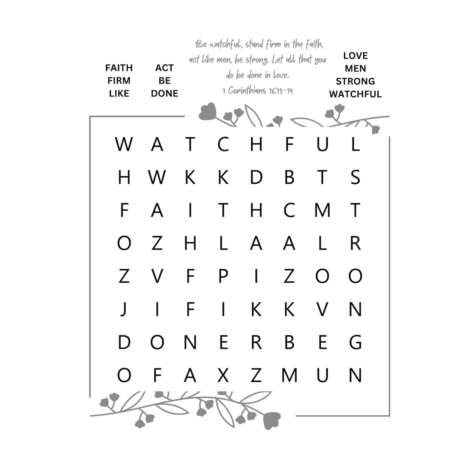 Large Print Bible Word Search Printable, Christian Puzzle Faith Based