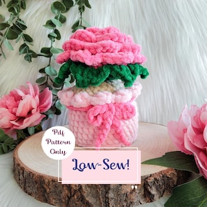 Patrón de crochet de rosa eternamente floreciente: flores para San Valentín, tutorial de amigurumi fácil de hacer para principiantes con costura baja.