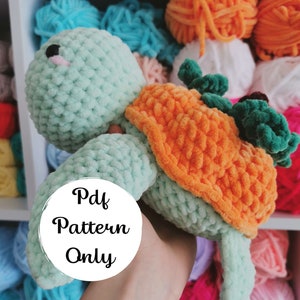 Pumpkin turtle crochet pattern, cute happy turtle Halloween plush crochet pattern, advanced beginner friendly amigurumi pdf