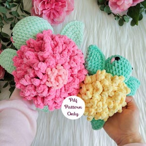 Dahlia and Dandelion turtle crochet pattern - amigurumi flower patterns, DIY crochet for beginners