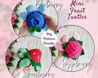 Crochet Pattern Bundle - mini Fruit turtles, strawberry blueberry raspberry amigurumi crochet instructions