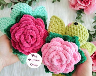 Mini Rose turtle crochet pattern - Valentines day flowers, advanced crochet amigurumi tutorial