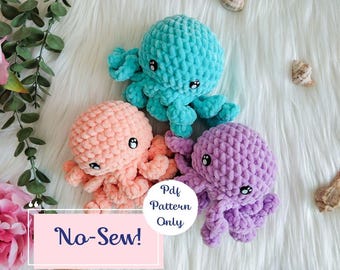 No-Sew Octopus crochet pattern, sea animals and creatures, beginner friendly amigurumi pdf