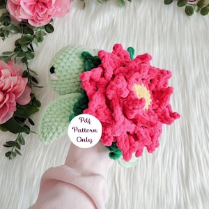 Lotus Flower Turtle crochet pattern - stuffed animal crochet design, amigurumi tutorial, sea turtle flowers pattern