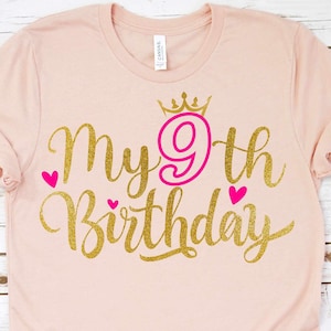Mon neuvième anniversaire Svg, 9e anniversaire, j’ai neuf ans, 9 ans, c’est mon anniversaire, fichier coupé pour Cricut et Silhouette