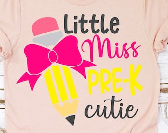 Little Miss Pre-K Cutie Svg, Back To School Svg, Pre-K Shirt Design, Preschool, Girl Svg, Cut File For Cricut and Silhouette