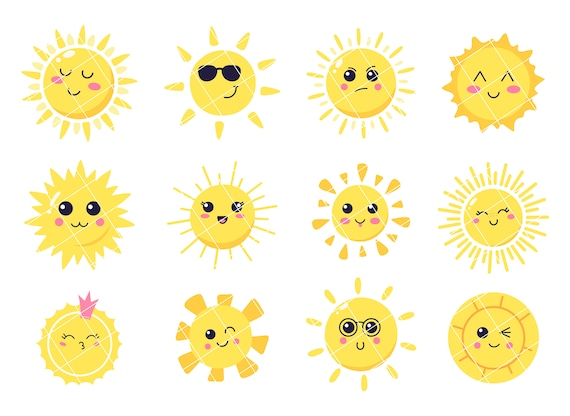 Happy Cute Sun Clipart Cute Sun Faces Clipart Sun Png Files - Etsy
