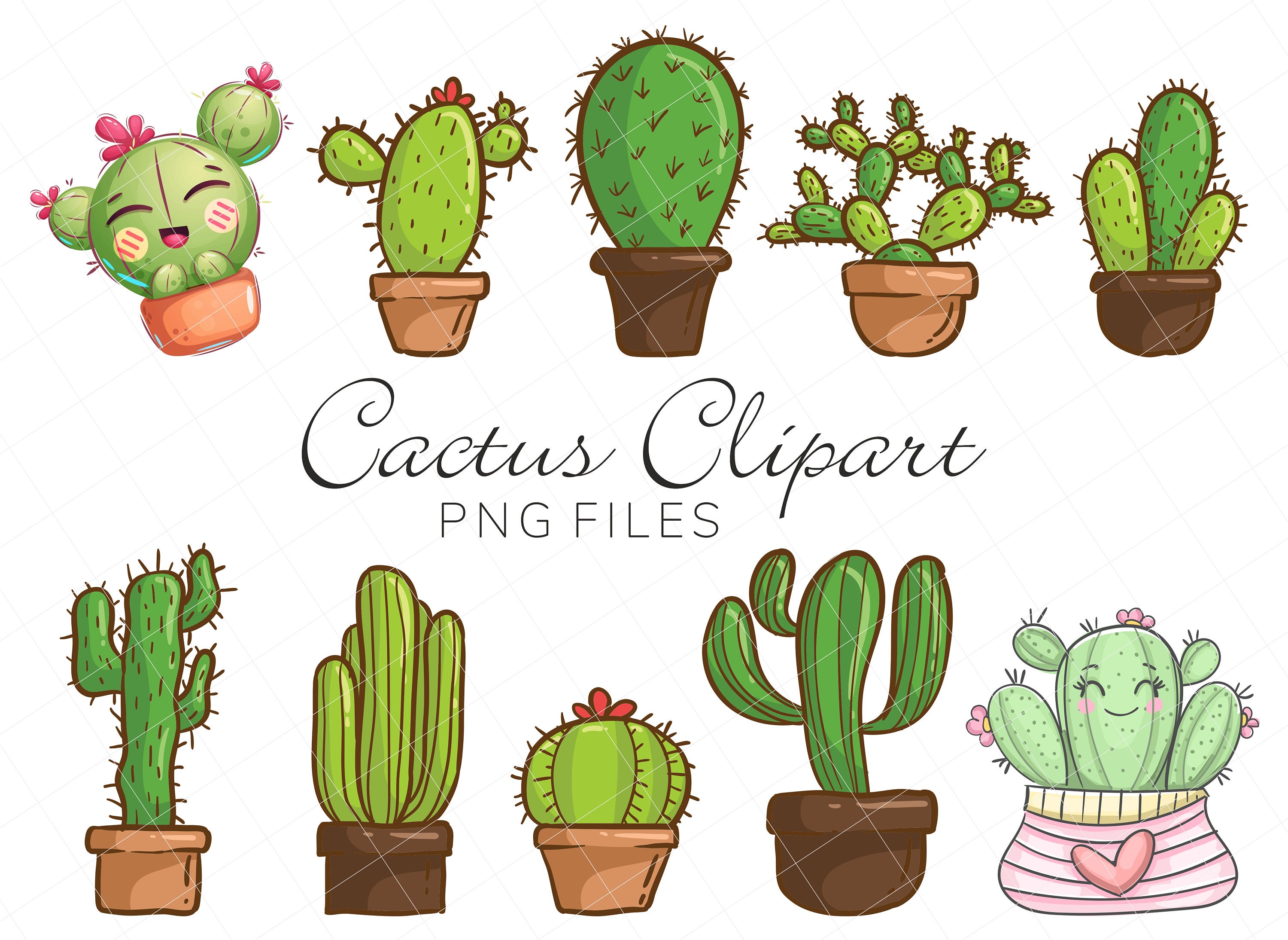 Cactus Clipart Bundle, Cactus Png Files, Cute Cactus Clip Art Set
