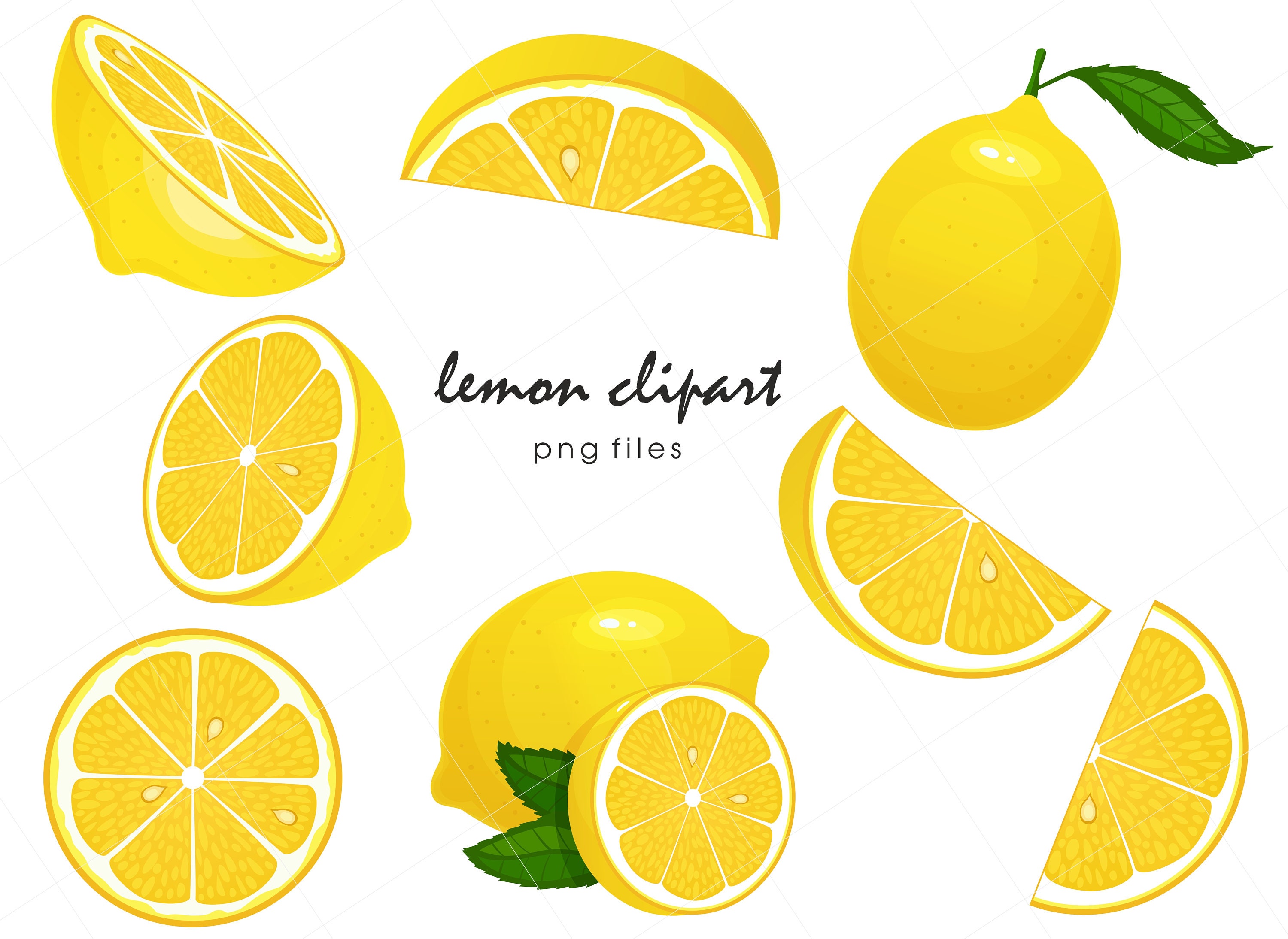 Lemon Clipart Lemon Slices Clipart Fresh Citrus Clipart Etsy