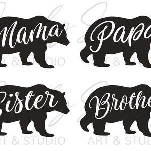 Mamá papá hermana hermano oso svg, archivos svg para cricut, mamá oso svg, mamá svg, oso familia svg, papá svg, papá oso svg, hermana oso svg