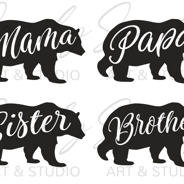 Mama papa sister brother bear svg, svg files for cricut, mama bear svg,  mama svg, bear family svg, papa svg, papa bear svg, sister bear svg