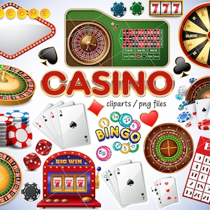 Casino Clipart, slot machin clipart, poker chips clipart, roulette clipart, bingo clipart, casino png, Instant Download, commercial use