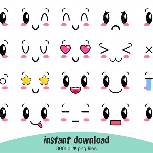 Cute Faces Clipart Kawaii Cute Face Clipart Png Cartoon - Etsy