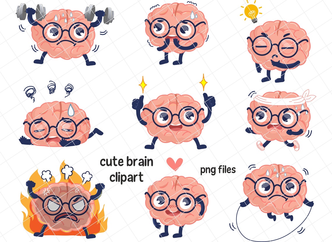 Cute Brain Clipart Brain Clip Art Brain Png Cute Brain Png Etsy