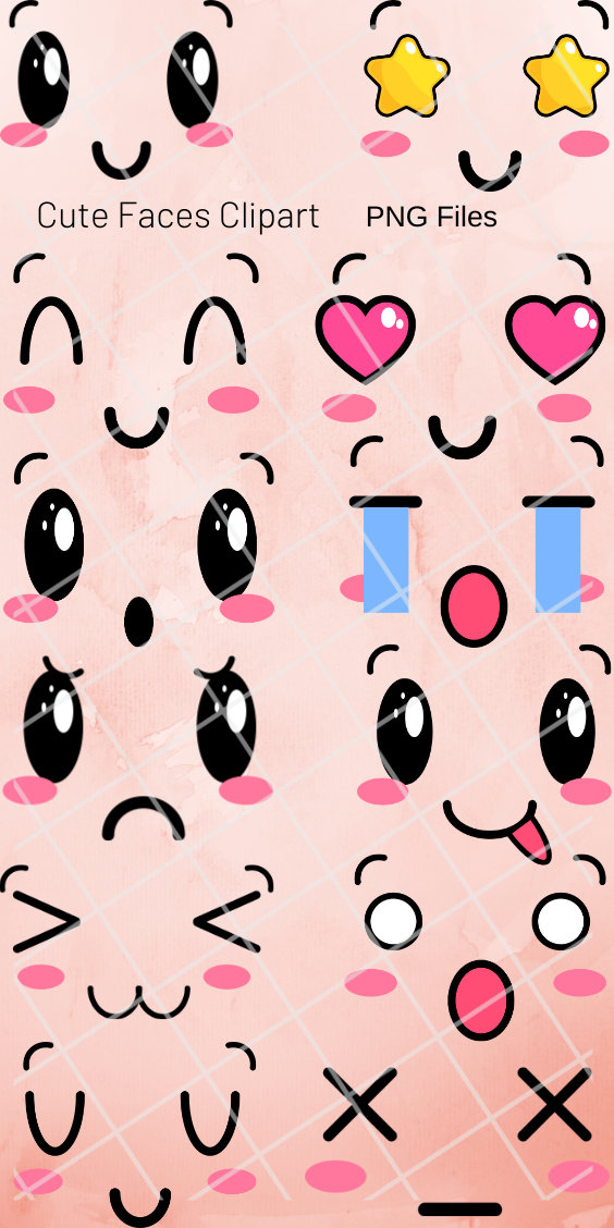 Cute Faces Clipart Kawaii Cute Face Clipart png Cartoon | Etsy