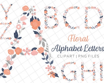 Floral Alphabet Clipart Png Files, Alphabet Letters Flowers png, Flowers Letters, Floral Letters png clipart, instant download