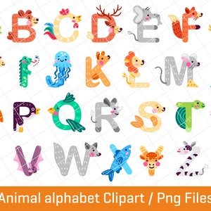 alfabeto animal clipart, alfabeto animal png, clipart de educación y aprendizaje, clipart escolar, png escolar, Scrapbooking, Descarga instantánea