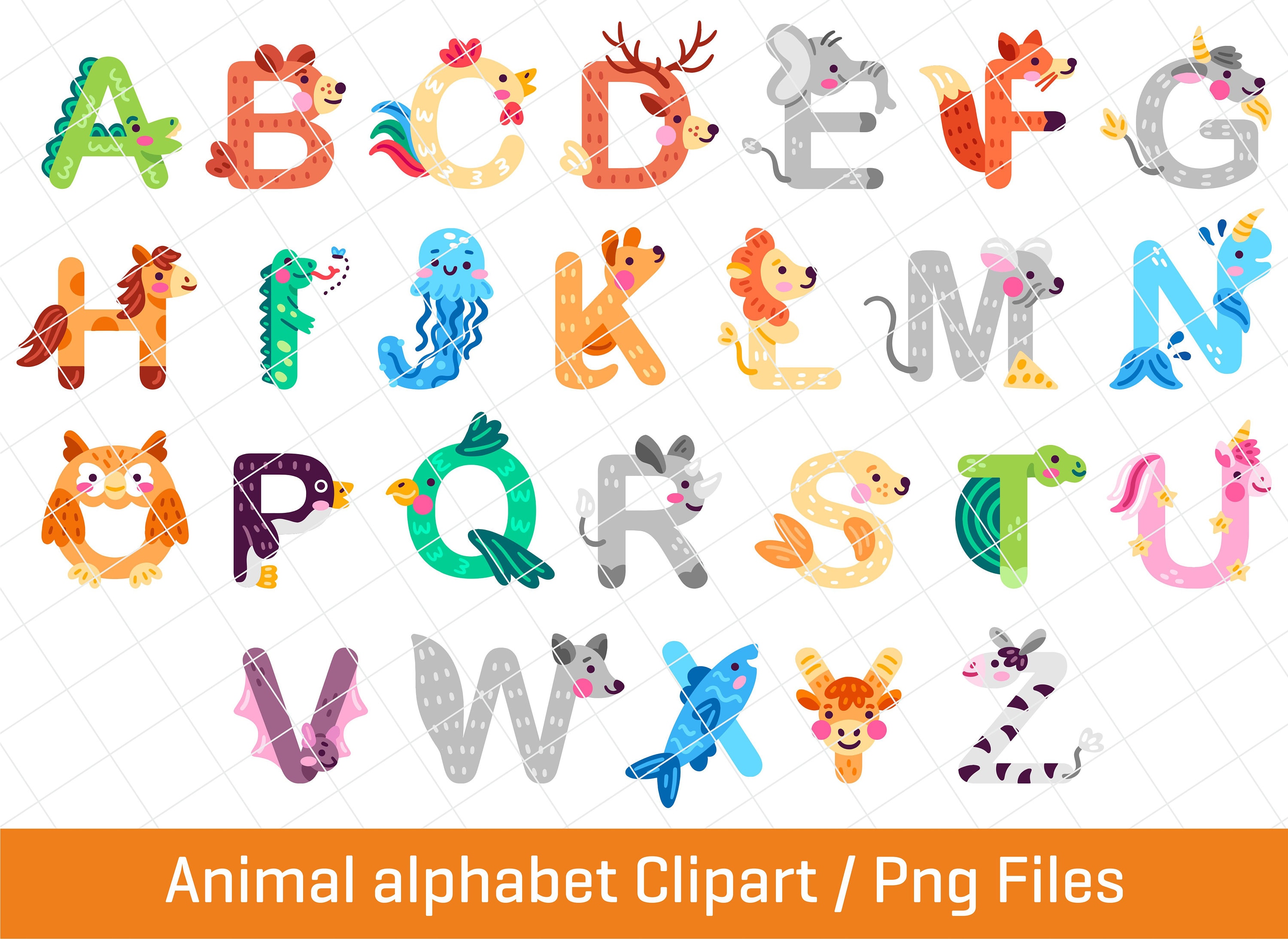 Animal Alphabet Clipart Animal Alphabet Png Education and - Etsy