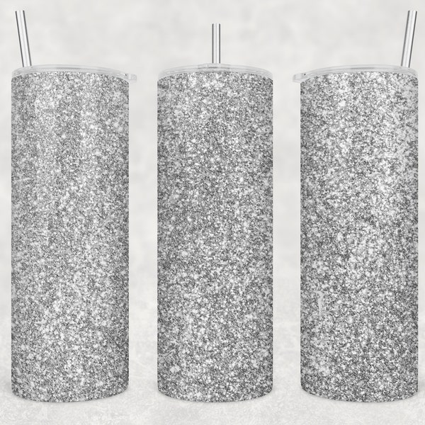 Silver glitter 20 oz Skinny Tumbler Sublimation Straight/Tapered Seamless PNG Designs - Digital Download