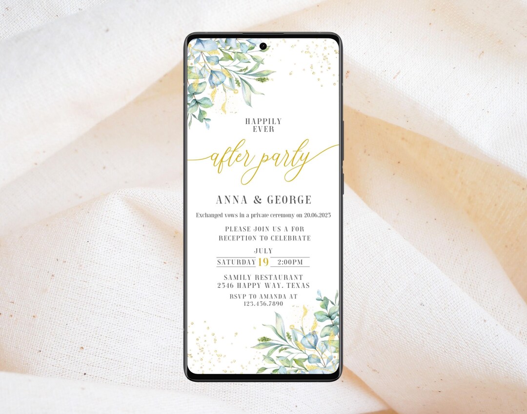 Electronic Wedding Reception Invitation Template, Greenery Reception ...