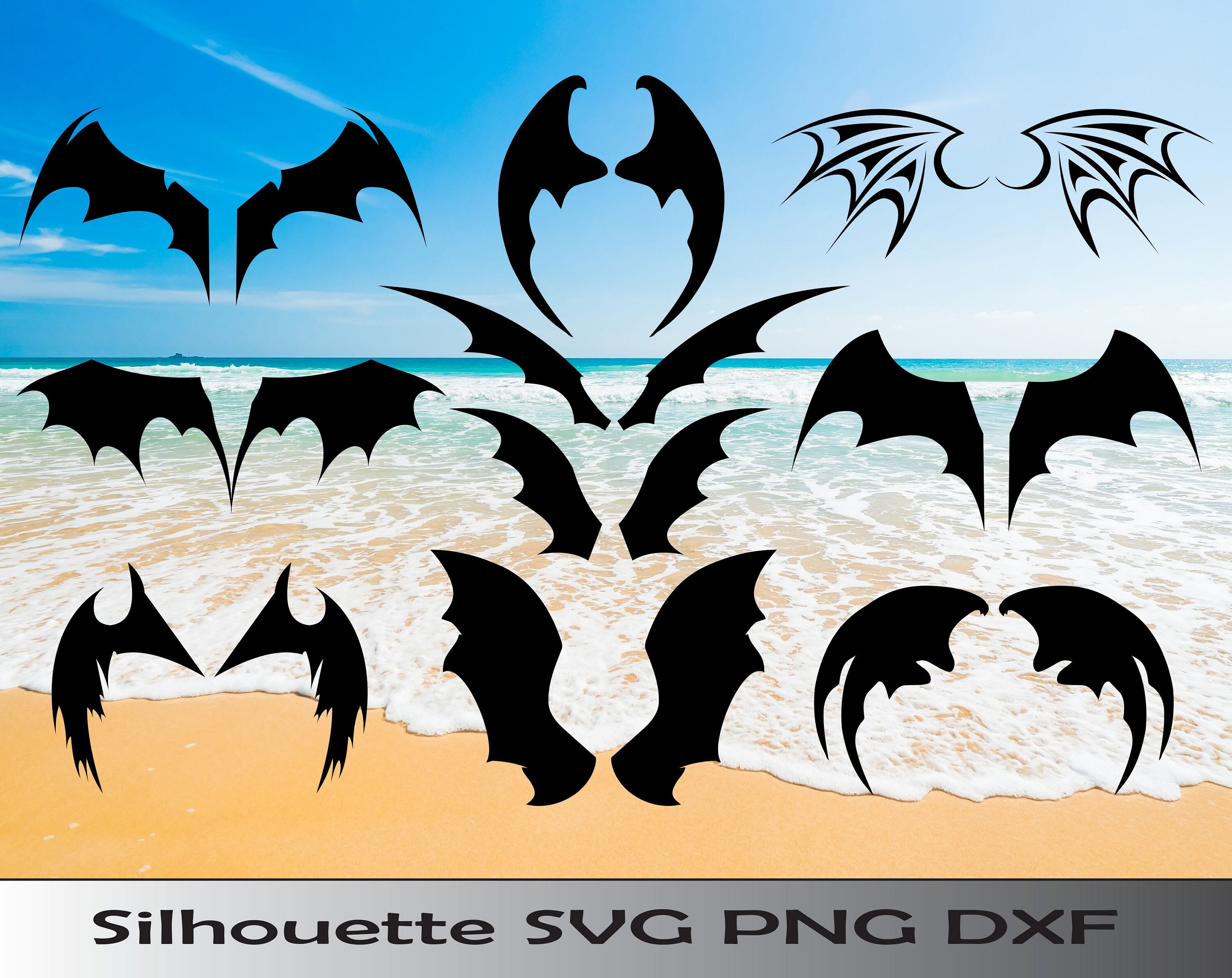 Bat wings svg dxf png Bat wings bundle Black Silhouette | Etsy