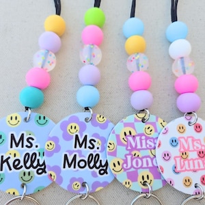 Teacher Lanyard, Custom Acrylic Lanyard, Smiley Face Lanyard, Teacher ID Holder, Back to School Accessories, Teacher Gifts