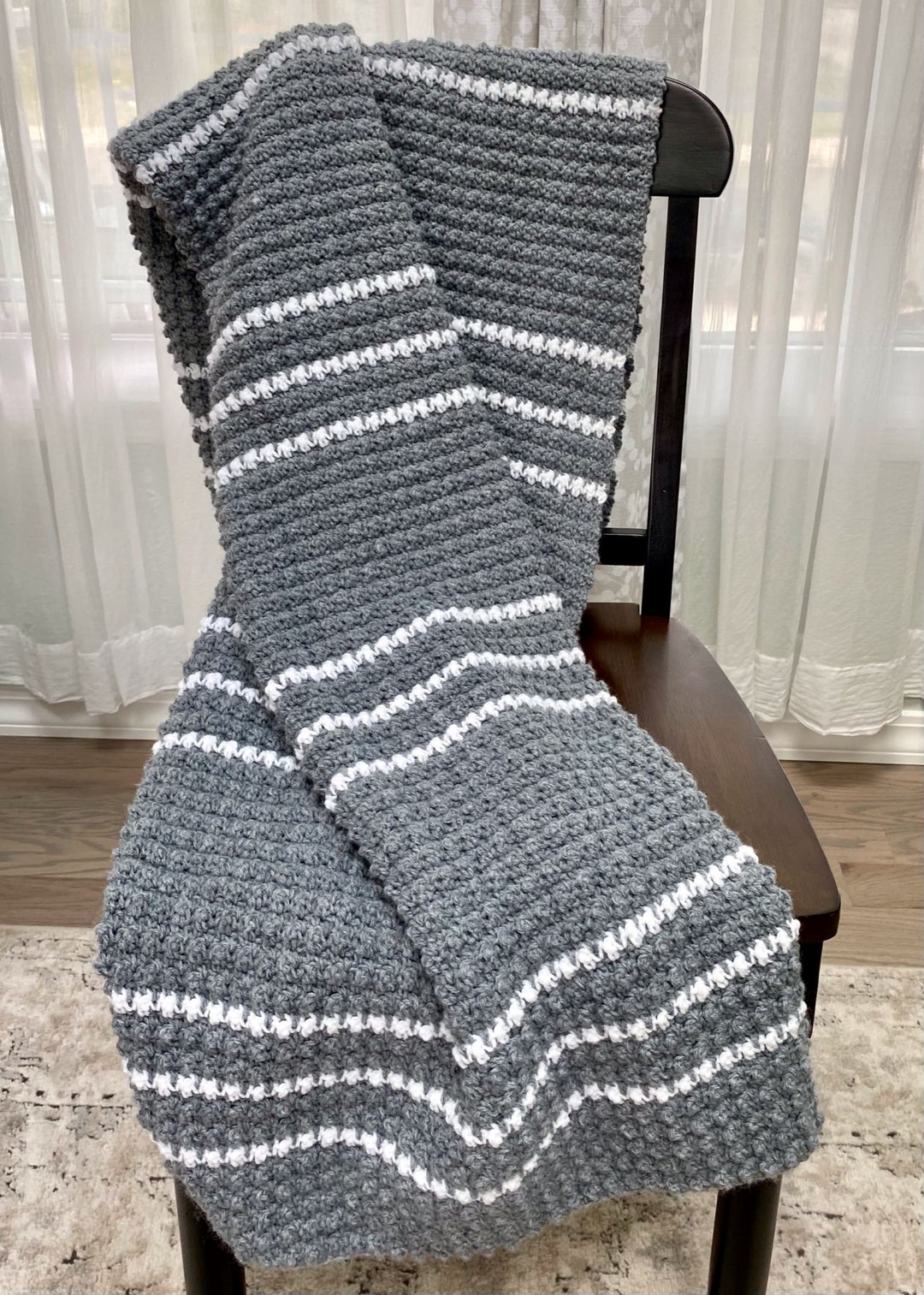 Throw Blanketgray, Knit Gray Blanket, Striped Blanket, Soft Throw Blanket, Textured Blanket