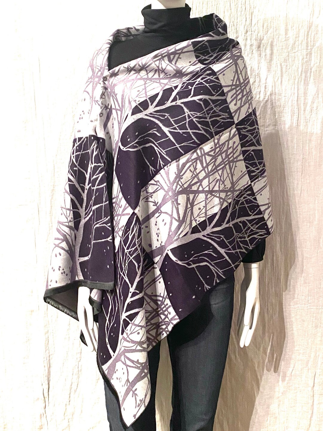 Multi Look Cashmere Wrap With Snaps, Color Block Reversible Scarf