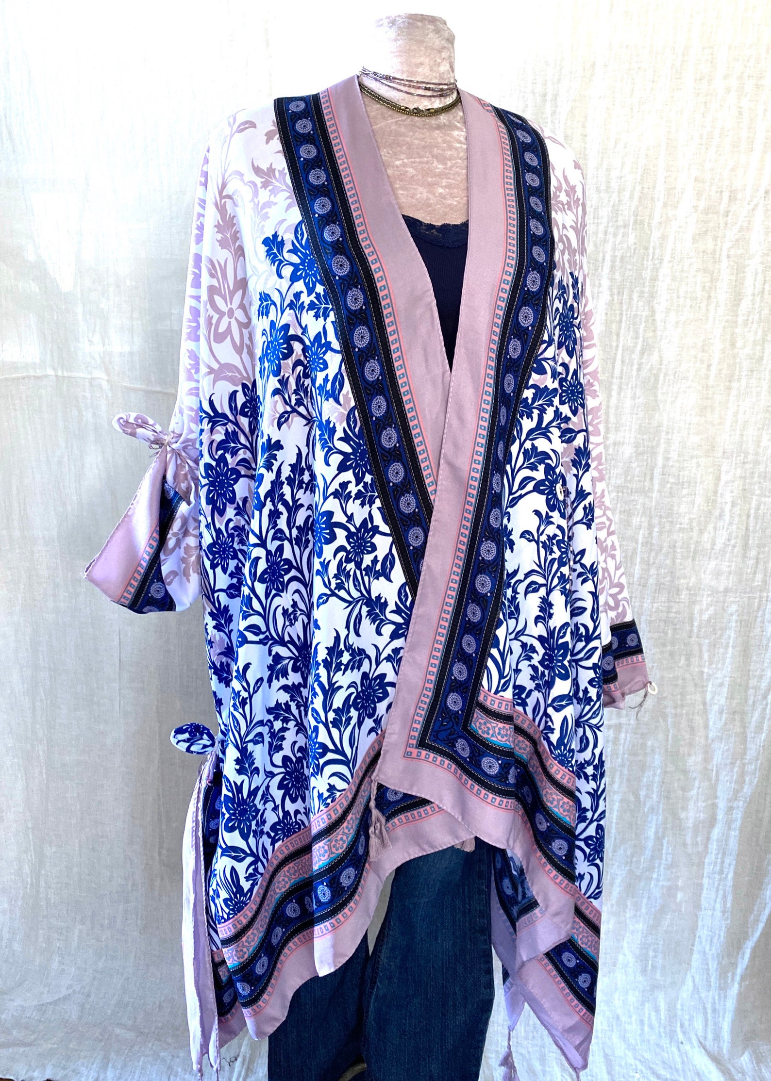 Floral Kimono Jacket, Cotton Kaftan Coat, Satin Oversized Boho Cardigan ...