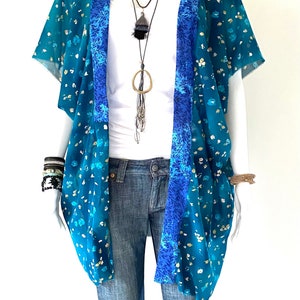 ボヘミアン ターコイズ 4XL フローラル 水着 カバーアップ、6XL ボヘミアン ボタン付き着物、プラスサイズ ブライズメイド カーディガン オーバーサイズ ブライダル ジャケット