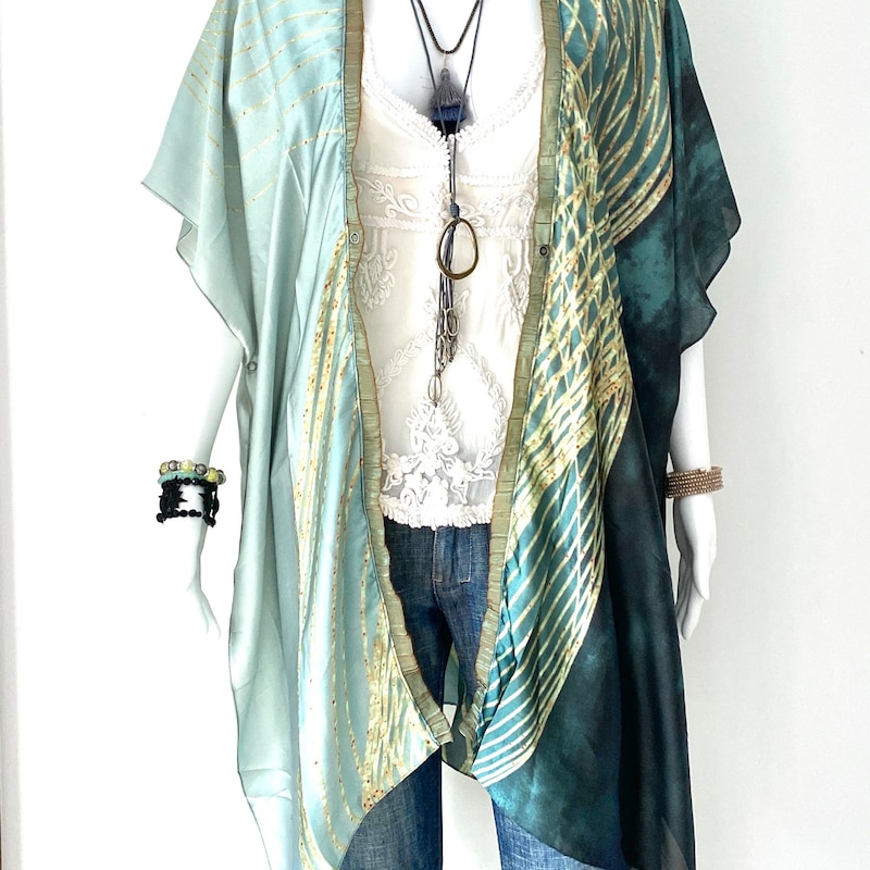 Green-Multi Oil Painting Kimono