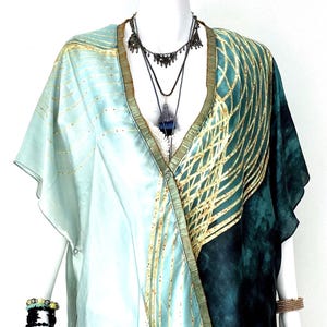 Silk Boho Mint Green Ombré Silky Kimono With Button, Plus Size Summer Cardigan, S -6Xl- 4Xl Bathing Suit Cover Up, Flowy Robe Bridal Jacket