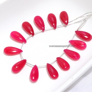 Hot Pink Chalcedony Drops Briolette, Smooth Gemstone Briolette, Pink Pear drops Briolette, Gemstone Beads,  16x8mm, Handmade Beads, 13 Pcs