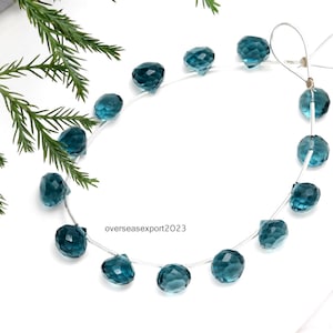 London Blue Hydro Quartz Drops, Gemstone Briolette, Onion Drops Shape Gemstone Beads, Faceted Briolette 8x8 mm, 14 Pcs, 8&quot; inch Full Strand