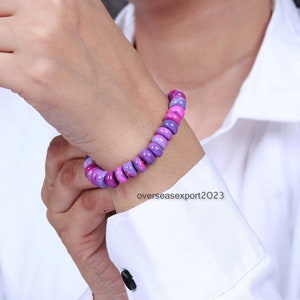Pink With Purple Shaded Opal Beaded Bracelet , 9 mm Gemstone Smooth Rondelle Shape Bracelet , Candy Opal Bracelet , Gift For Mom -7&quot; To 9&quot;