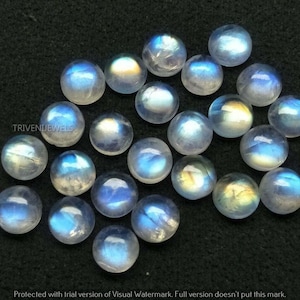Top Quality Natural Rainbow Moonstone Round Shape Cabochon Flat Back Calibrated Sizes 3,4,5,6,7,8,9,10,11,12,14,15,16,18,20,22,24,25,26,30MM