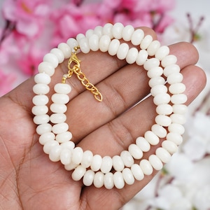 White Opal Beaded Necklace, 7-8 mm Opal Gemstone Smooth Rondelle beads Necklace, White Opal Necklace, Gold Filled Necklace For Gifts 17&quot;