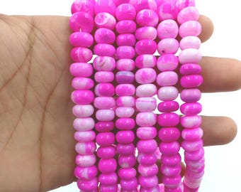 Natural Pink Shaded Opal Smooth Rondelle Beads, 8 MM Natural Peruvian Opal Beads, Gemstone Beads for Jewelry Making, Pink Opal Beads, 16"