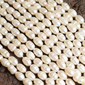 White Fresh water Pearl Gemstone Beads, 7x5 mm Freshwater Pearls, Rice Pearl Beads, Baroque Shape Pearls, Wholesale White Pearls 16&quot;