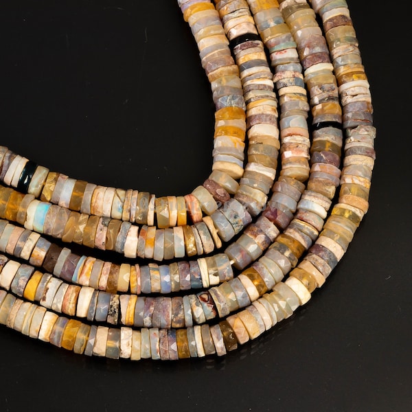 Natural Australian Opal Heishi Beads: Faceted Gemstone Tyre Shape (7-8 mm) Jewelry Maker Supply