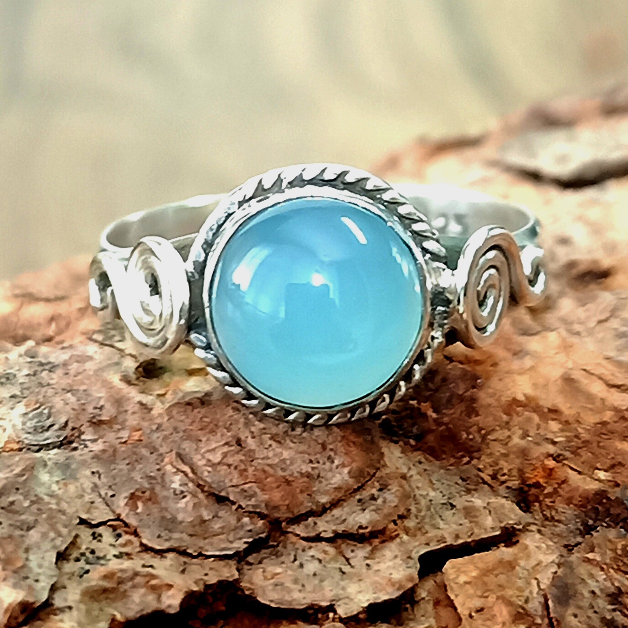 Natural Blue Onyx Ring 925 Silver Rings 7x7mm Round Blue Onyx Etsy