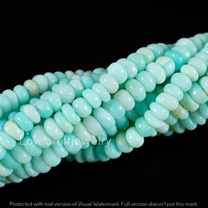 Natural Aqua Mint Opal Smooth Rondelle Shape 5-6mm Beads | 13 Inch Strand, Seafoam Green Gemstone Beads, DIY Tropical Jewelry Supplies